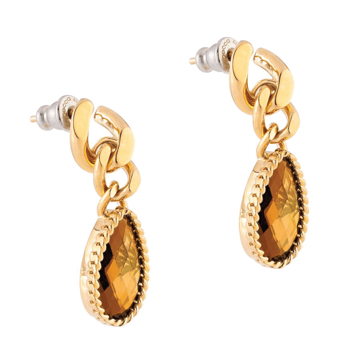 Rebecca Italian Design Bronze & 24k Gold Plated & Citrine Stone Post Drop Earrings