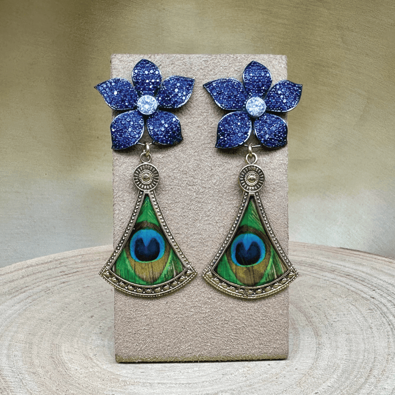 Turkish Design Crystal Flower & "resin pen" Fashion Jewelry Dangle Post Earrings