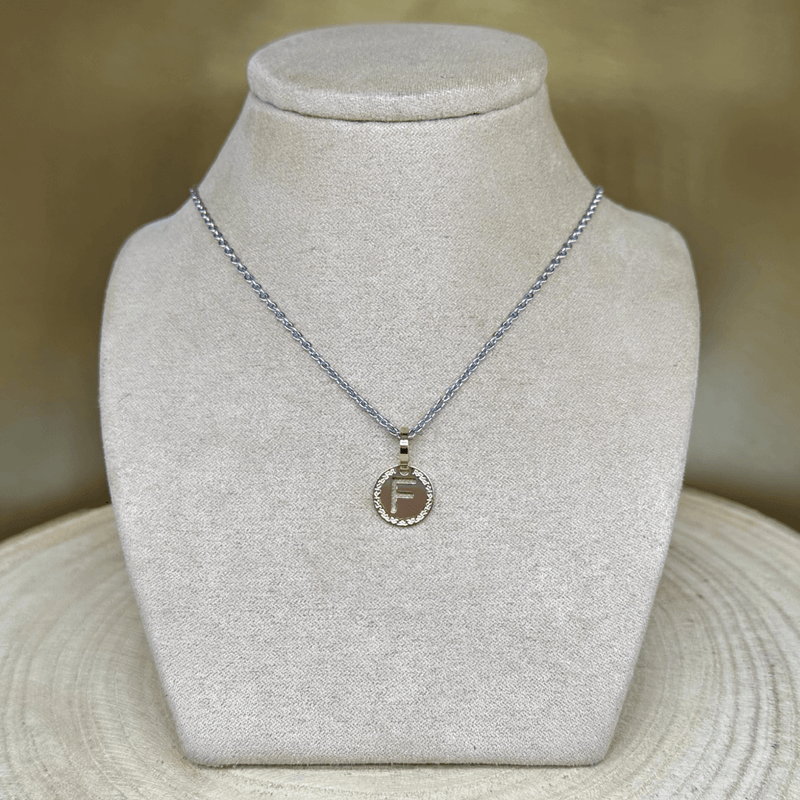 Rebecca Italian Design Bronze & 24k Rose Gold Plated Initial Pendant & White Necklace Chain 15"- 17.5" length size