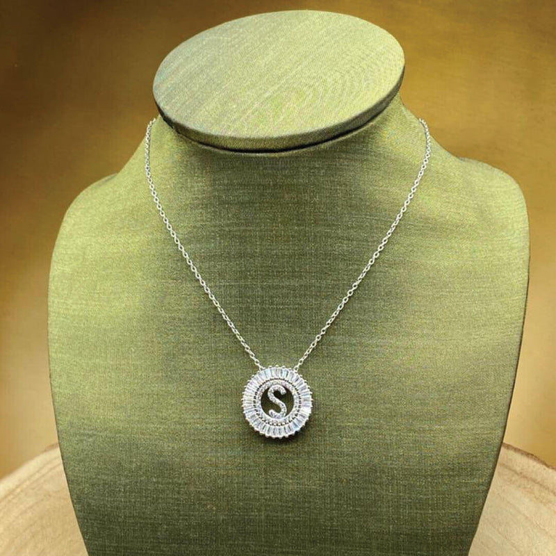 Crystal Baguettes & 925 Sterling Silver Adjustable Initial Chain 16"- 18 inches