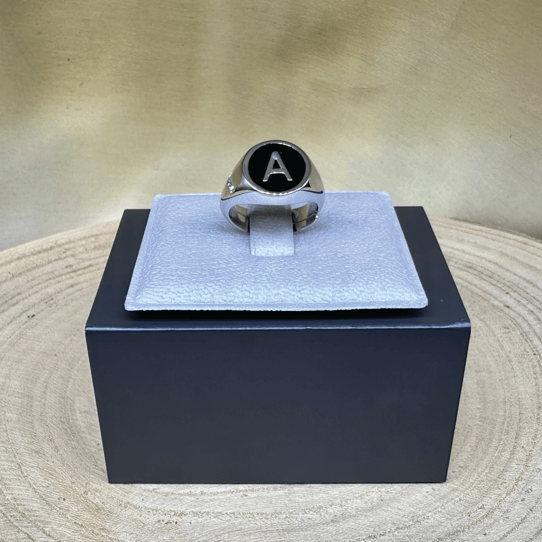 Rebecca Italian Design Bronze & Black Enamel Initial Adjustable Ring Size 6.5