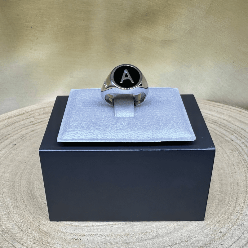 Rebecca Italian Design Bronze & Black Enamel Initial Adjustable Ring Size 6.5