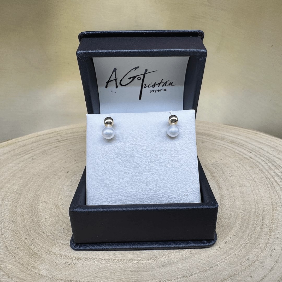 14k Yellow Gold & Fresh Water White Pearl Baby Earrings Screw Back Studs