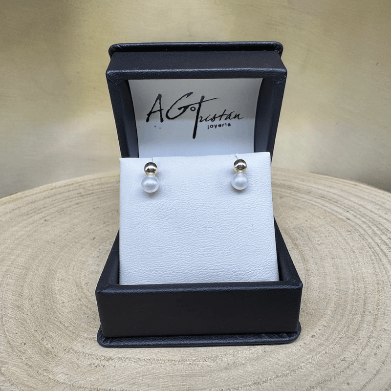 14k Yellow Gold & Fresh Water White Pearl Baby Earrings Screw Back Studs