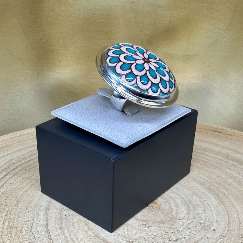 Agot Costa Rican Design Handcrafted Sterling Silver 925 & Handmade "Mandala" Ceramic Ring