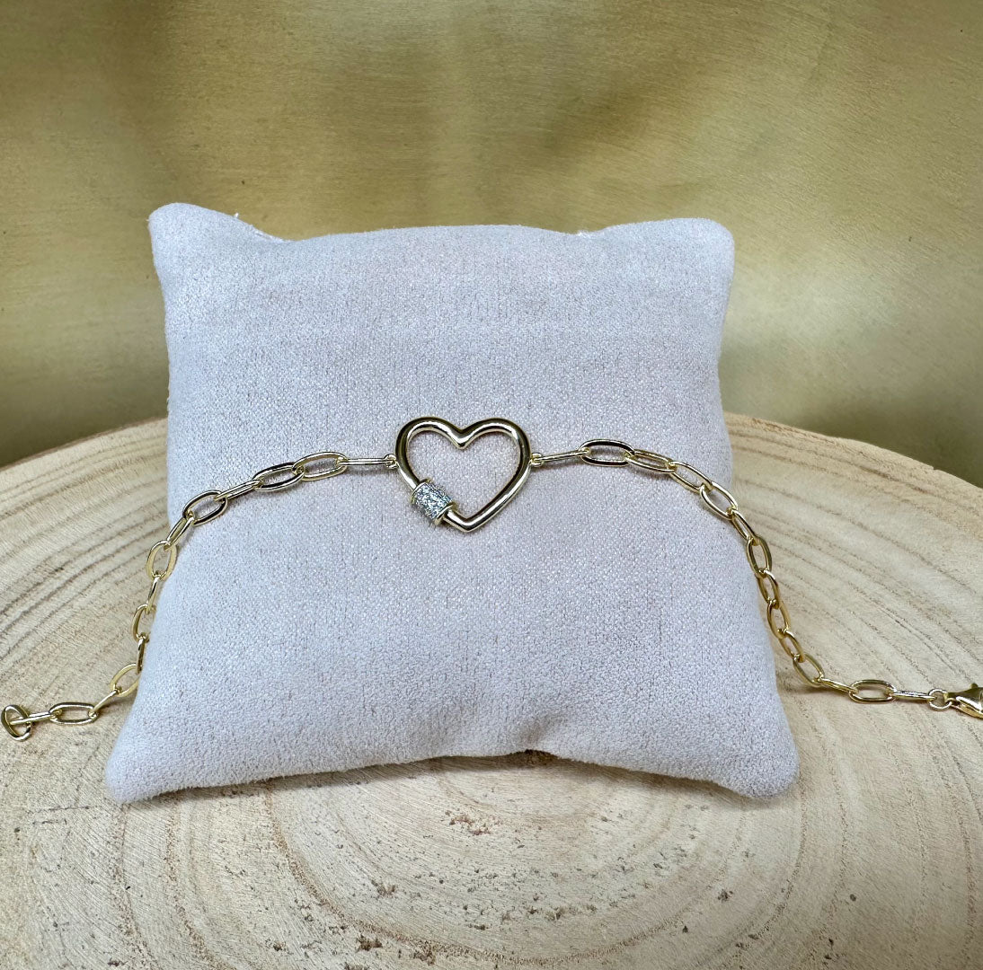 925 Silver & Crystal Heart Link Bracelet Length 7.5"