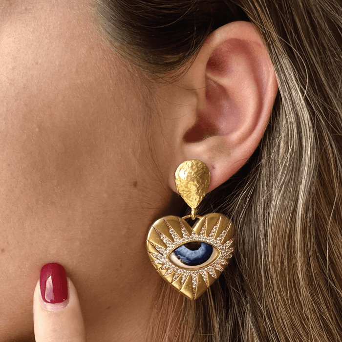 Turkish Design Evil Eye Enamel & Crystal Fashion Jewelry Dangle Post Earrings