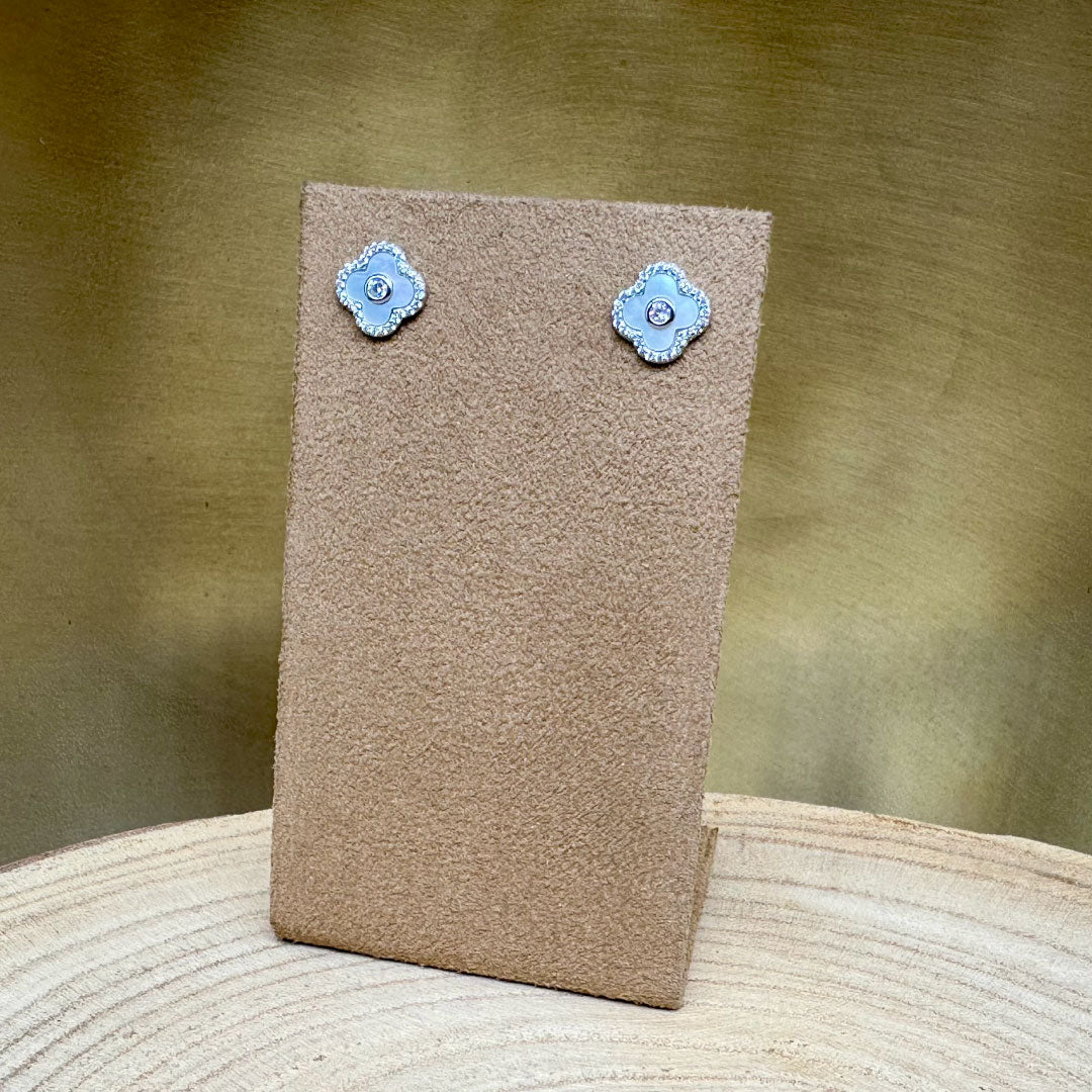 Crystal & 925 Silver "Clover" Style Post Earrings