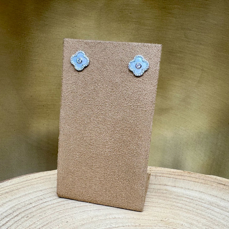 Crystal & 925 Silver "Clover" Style Post Earrings