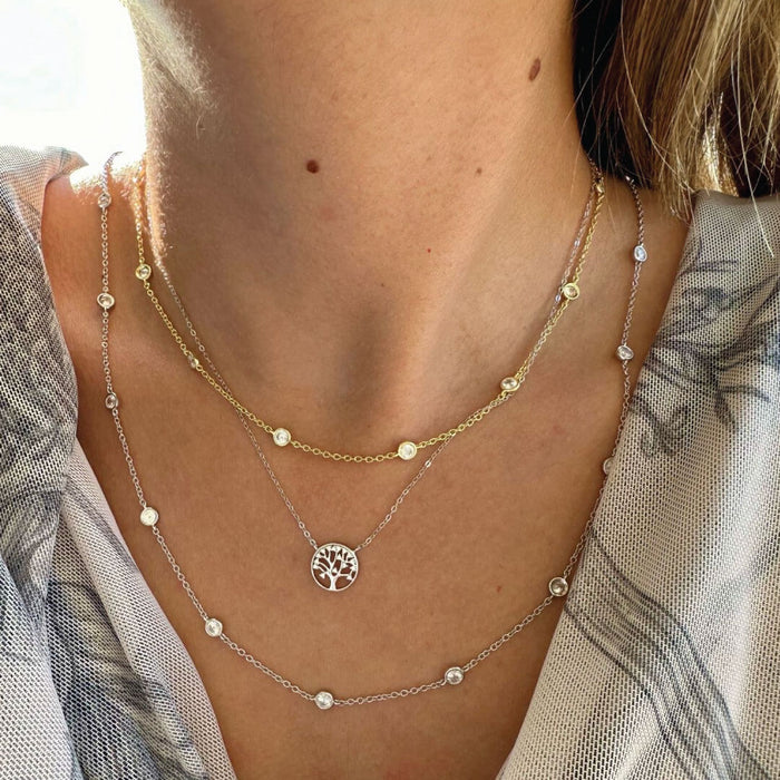 925 Sterling Silver & Crystals "Tree of Life" Adjustable Chain Length 16"- 18"