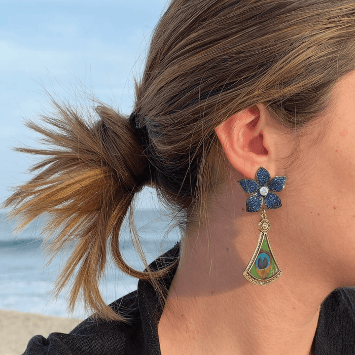 Turkish Design Crystal Flower & "resin pen" Fashion Jewelry Dangle Post Earrings