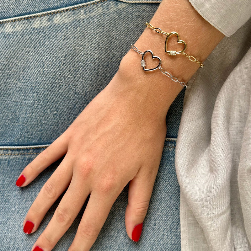 925 Silver & Crystal Heart Link Bracelet Length 7.5"