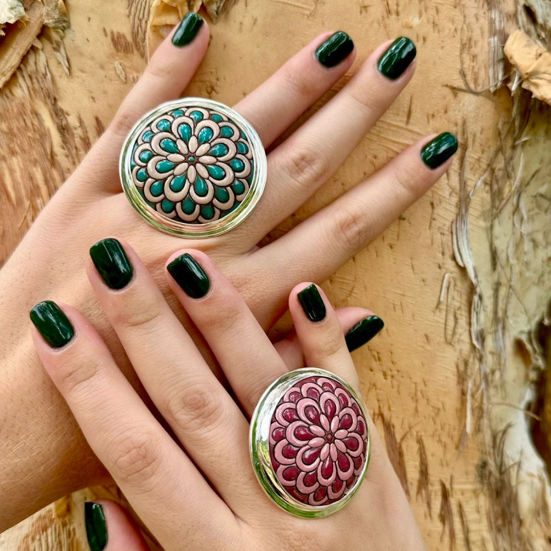 Agot Costa Rican Design Handcrafted Sterling Silver 925 & Handmade "Mandala" Ceramic Ring