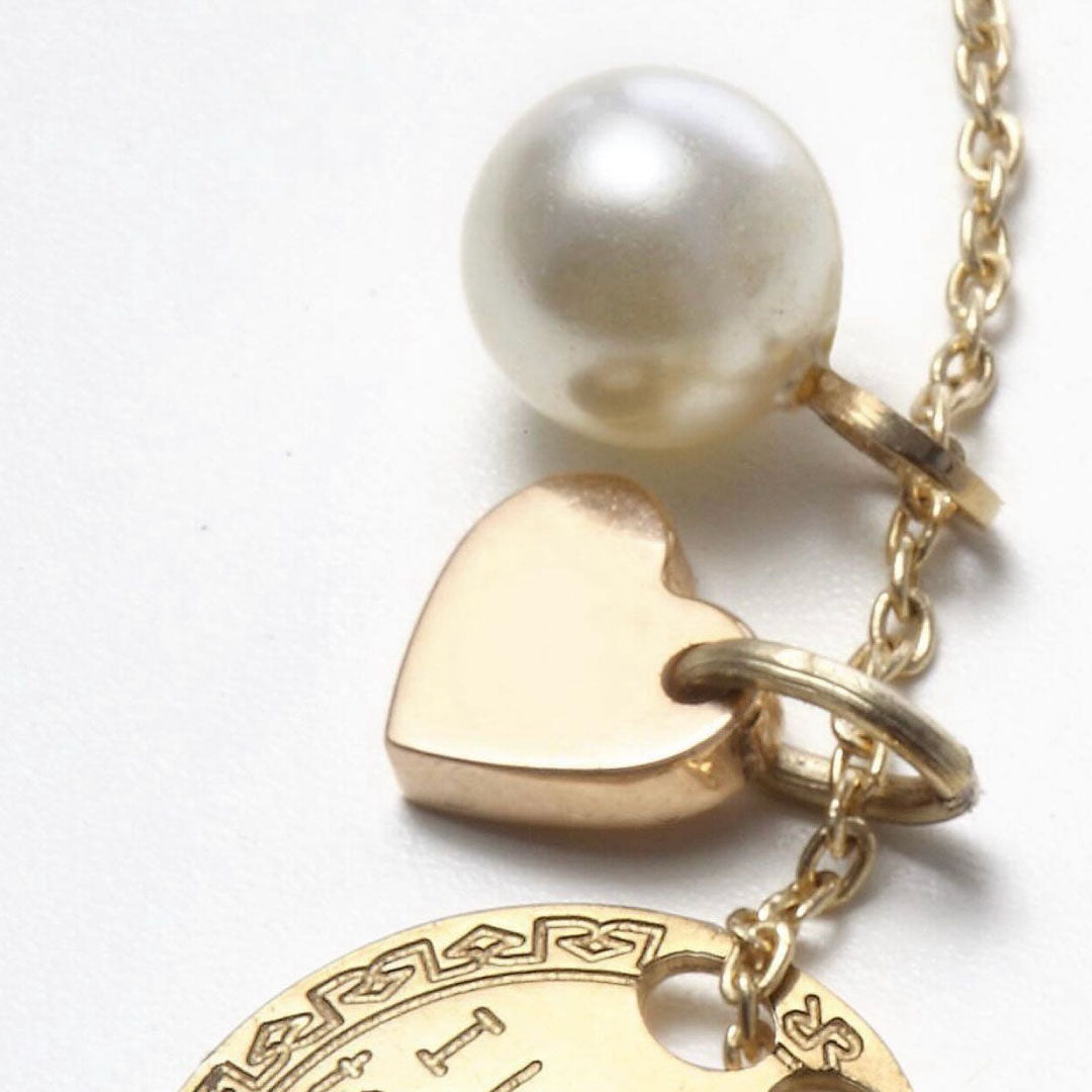 Rebecca Italian Design 18k Gold & Pearl & Heart Charms "Love You to the Moon & Back" 18k Gold Pendant & 18k Gold Chain Length 16.5"