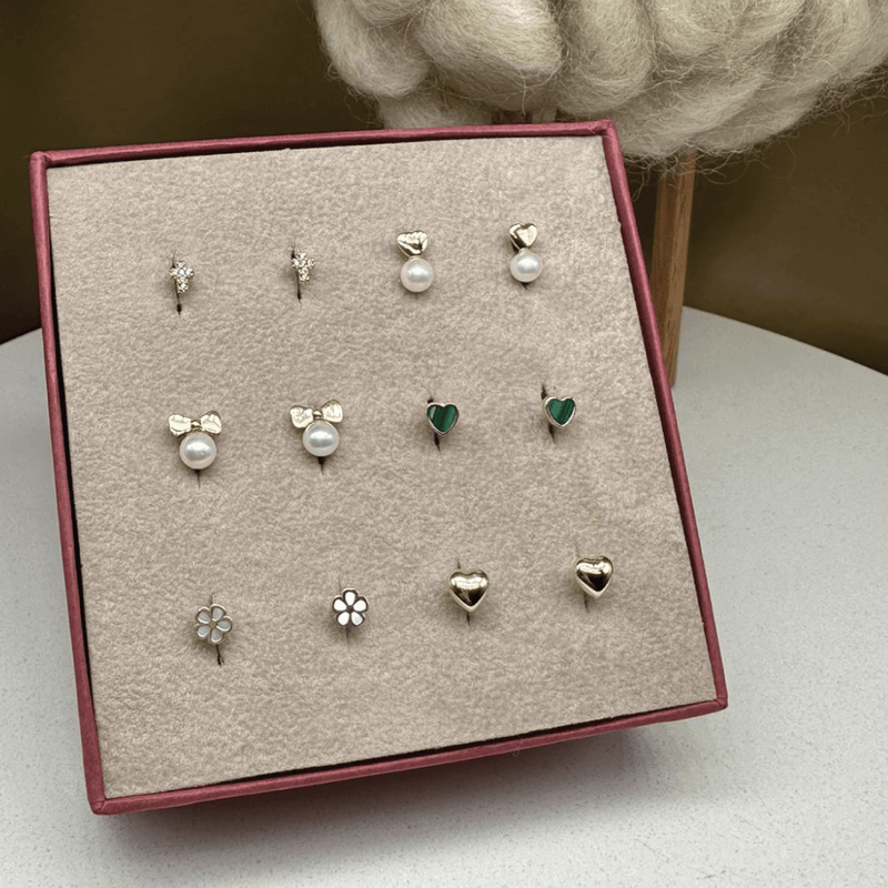 14k Yellow Gold "Ribbon & Fresh Water White Pearl" Baby Earrings Screw Back Studs