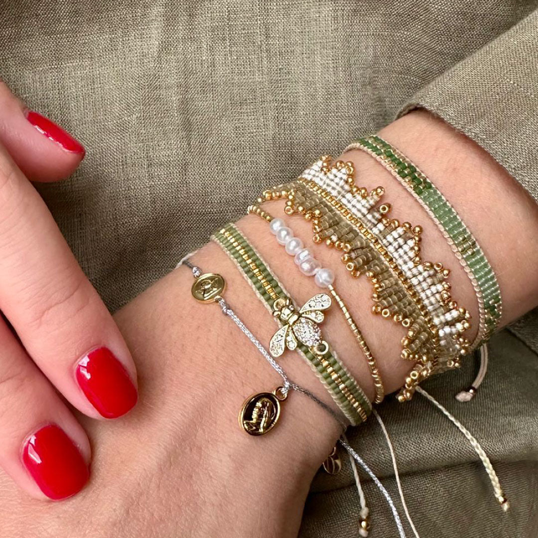 Miyuki Beaded Adjustable Olive & Golden Color Bracelet