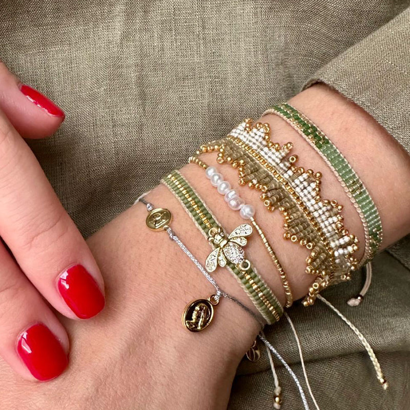 Miyuki Beaded Adjustable Olive & Golden Color Bracelet