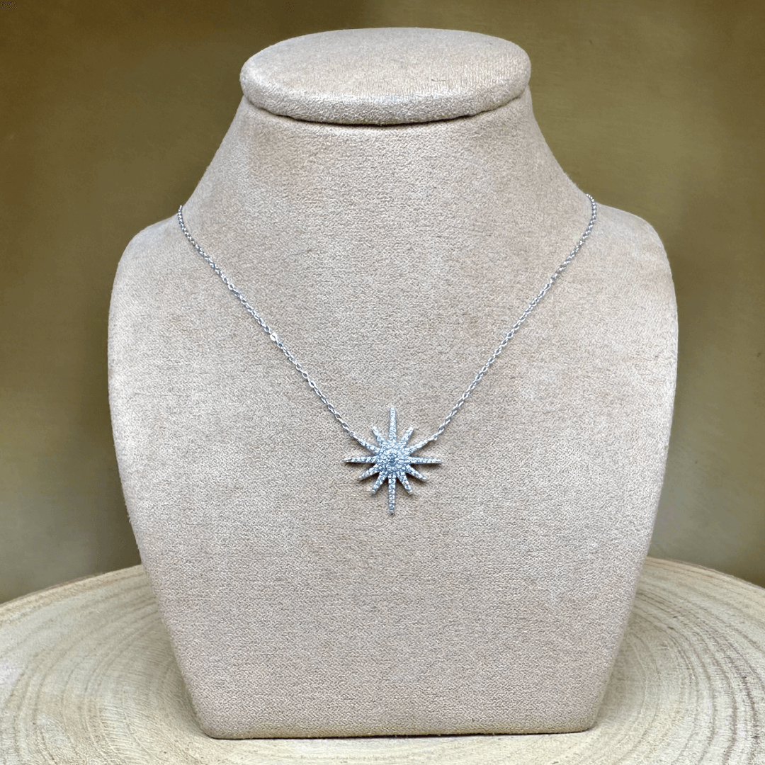 925 Sterling Silver & Crystal "Snowflake" Pendant Adjustable Chain 16"- 18 inches