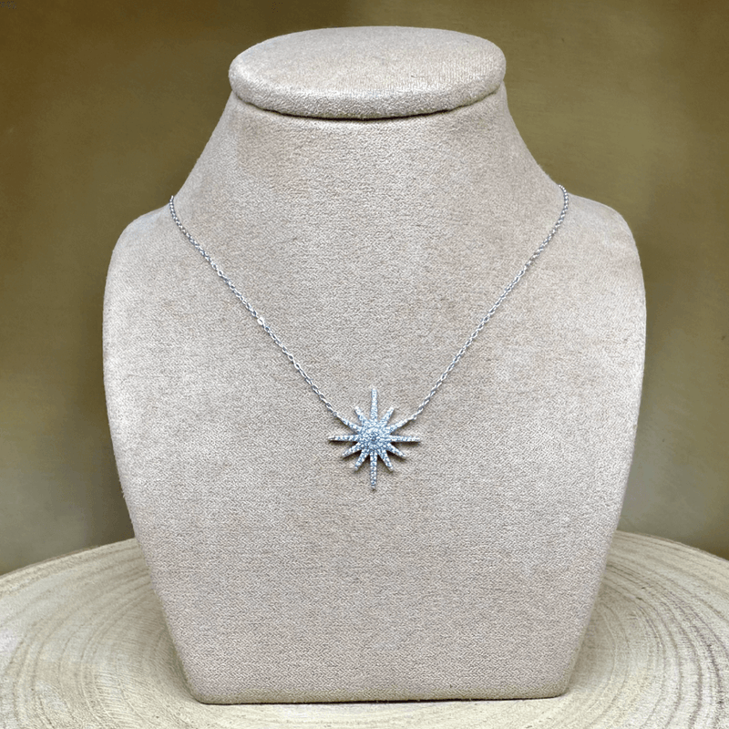 925 Sterling Silver & Crystal "Snowflake" Pendant Adjustable Chain 16"- 18 inches