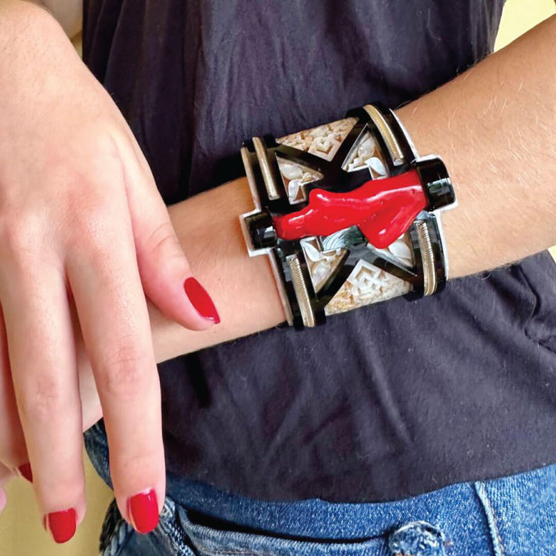 Gissa Handcrafted Acrylic Coral Design Cuff Bracelet