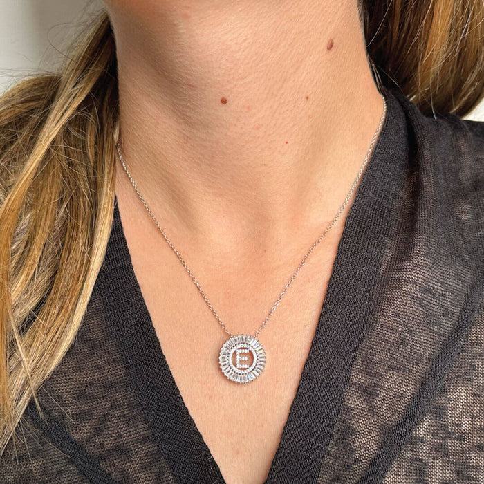 Crystal Baguettes & 925 Sterling Silver Adjustable Initial Chain 16"- 18 inches