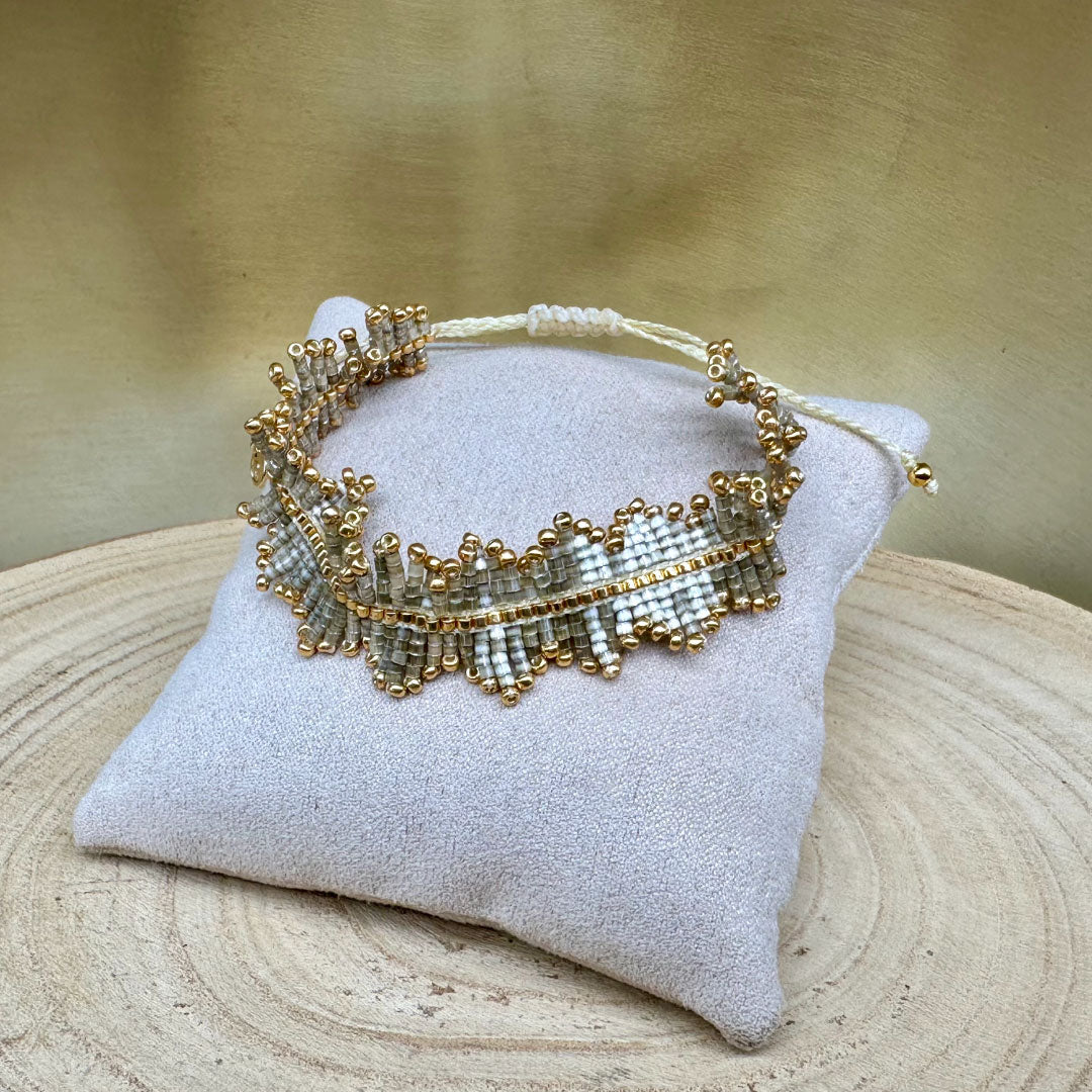 Miyuki Beaded Adjustable Olive & Golden Color Bracelet