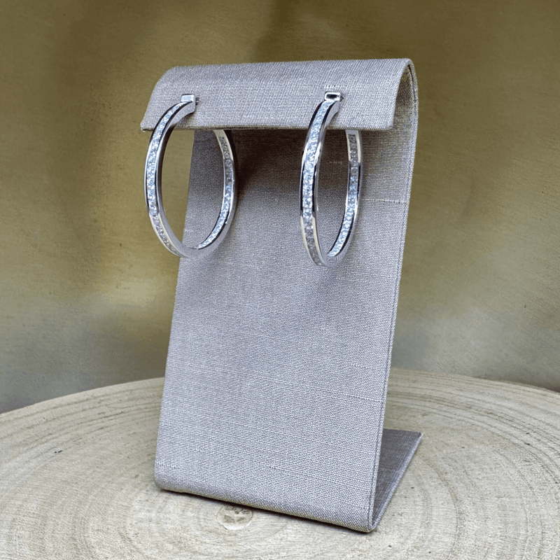 Crystal & 925 Sterling Silver Medium Size Hoop Earrings