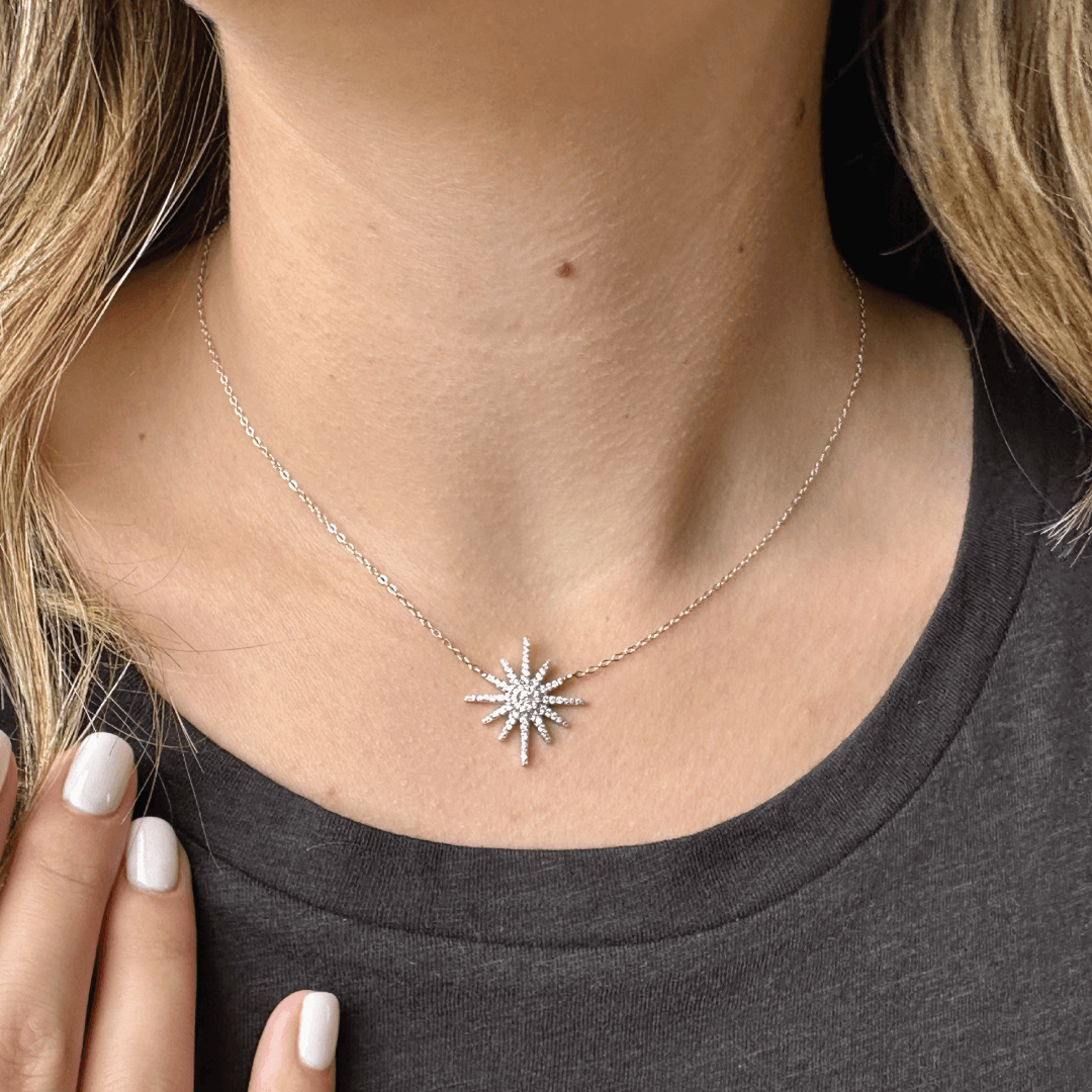 925 Sterling Silver & Crystal "Snowflake" Pendant Adjustable Chain 16"- 18 inches