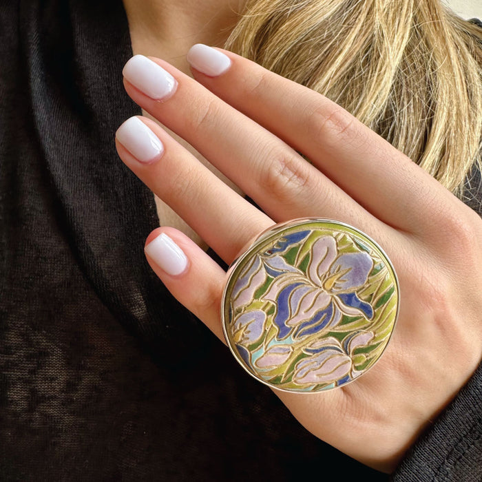 Agot Costa Rican Design Handcrafted Sterling Silver 925 & Handmade Flower Ceramic Ring Size 7.25