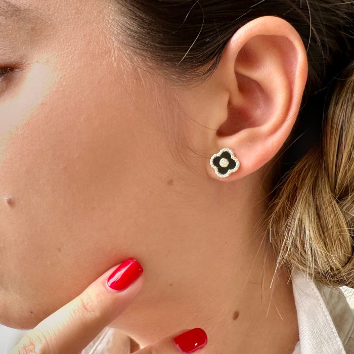 Crystal & 925 Silver "Clover" Style Post Earrings