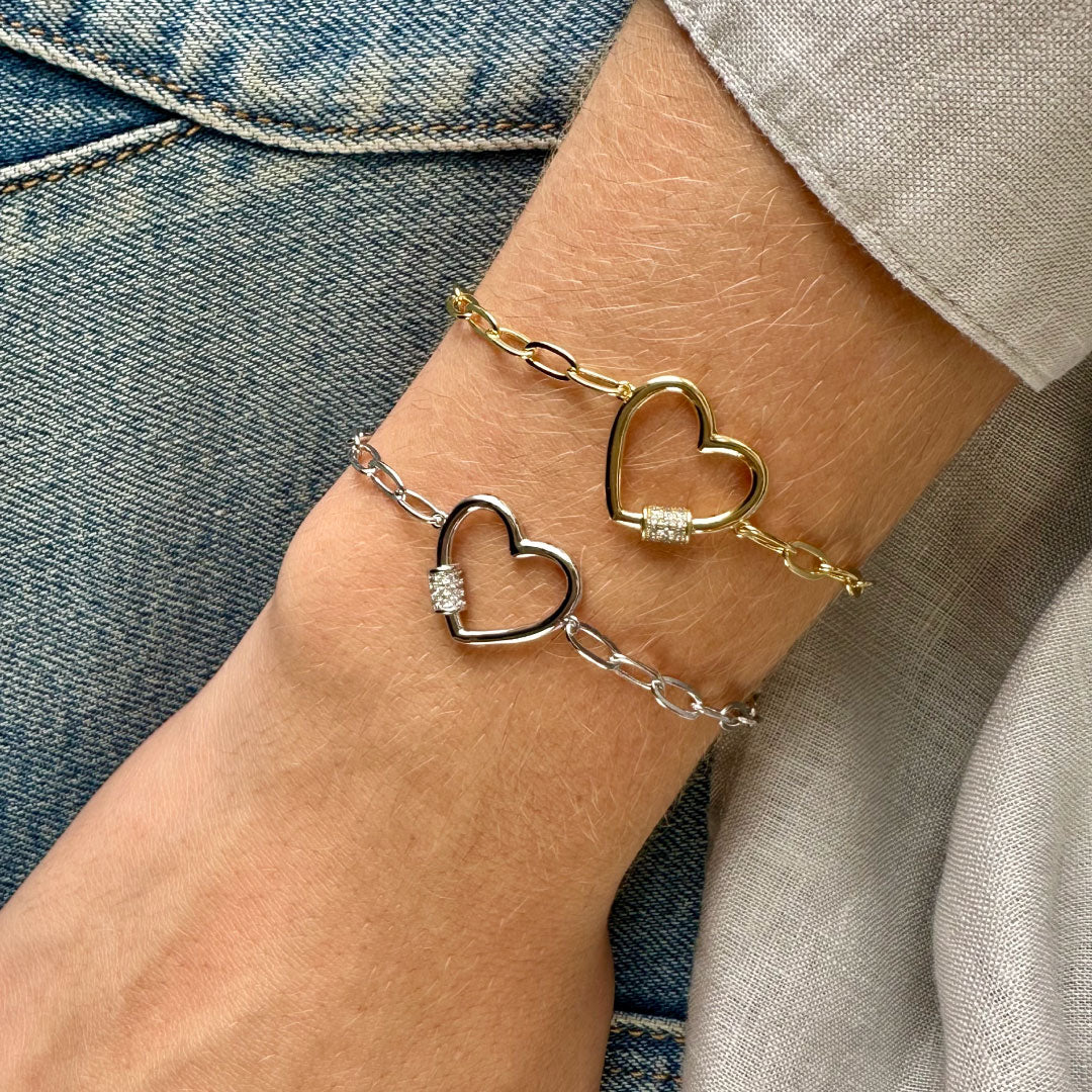 925 Silver & Crystal Heart Link Bracelet Length 7.5"