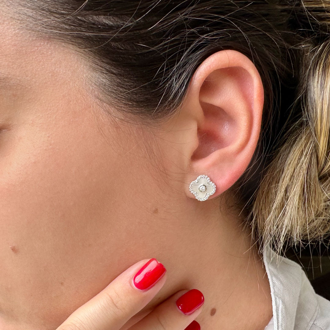 Crystal & 925 Silver "Clover" Style Post Earrings