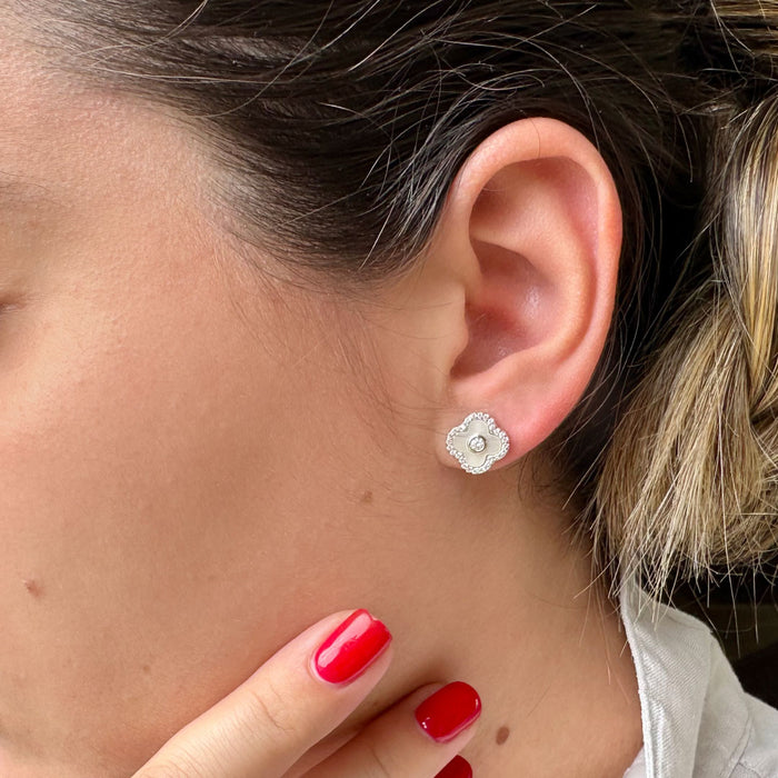 Crystal & 925 Silver "Clover" Style Post Earrings