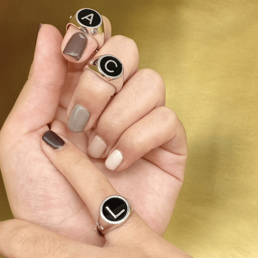 Rebecca Italian Design Bronze & Black Enamel Initial Adjustable Ring Size 6.5