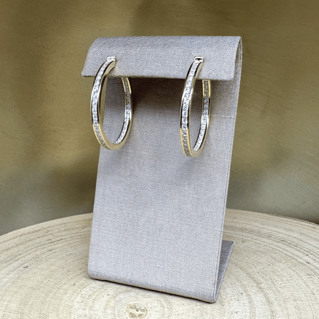 Crystal & 925 Sterling Silver Medium Size Hoop Earrings