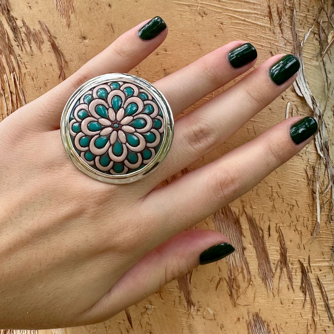 Agot Costa Rican Design Handcrafted Sterling Silver 925 & Handmade "Mandala" Ceramic Ring