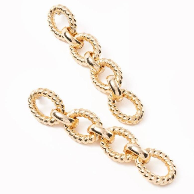 Rebecca Italian Design Bronze & 24k Yellow Gold Plated  "lightweight links"Post Earrings measuring 3.5 inches in length