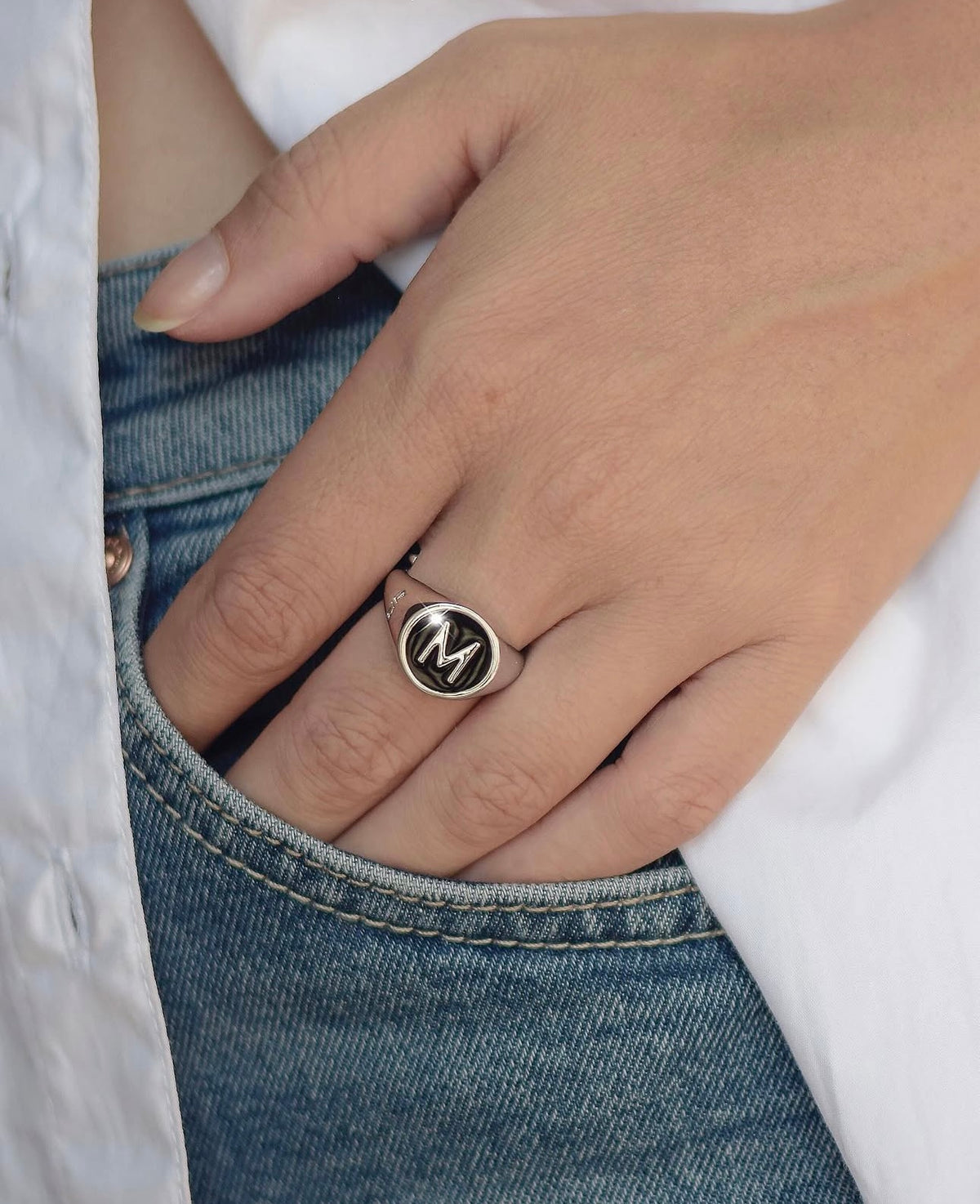 Rebecca Italian Design Bronze & Black Enamel Initial Adjustable Ring Size 6.5