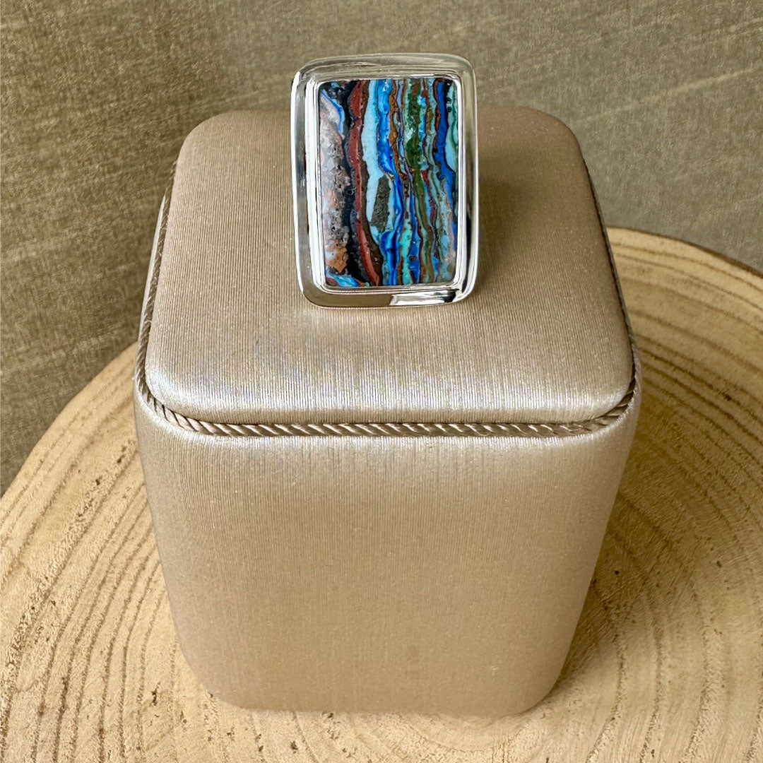 Agot Costa Rican Design Handcrafted Sterling Silver 925 & Rectangular Multicolor Jasper Ring Size 7