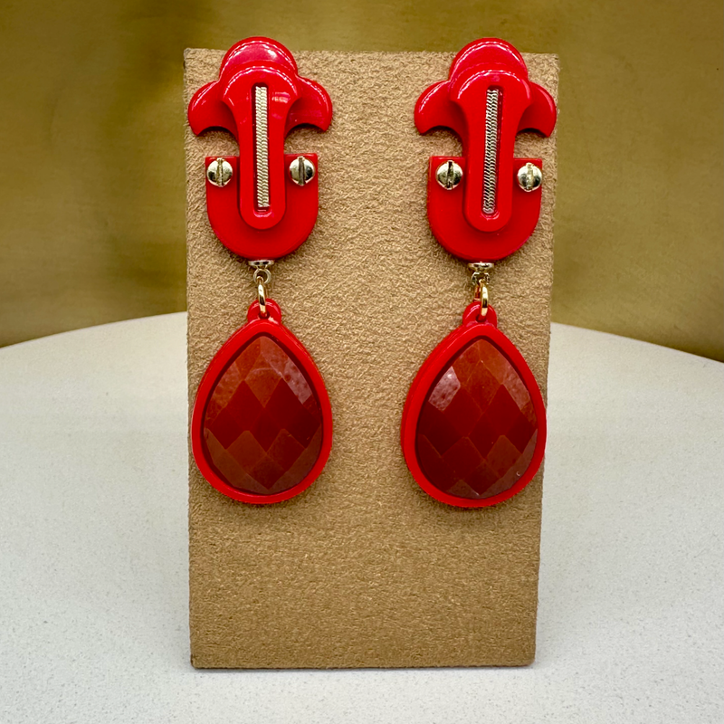 Gissa Brazilian Acrylic Design Dangle Post Earrings