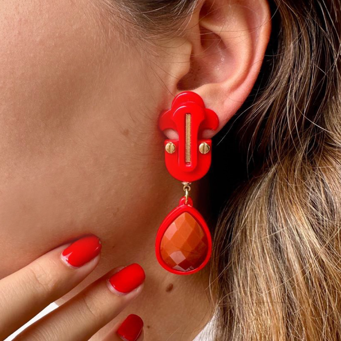 Gissa Brazilian Acrylic Design Dangle Post Earrings