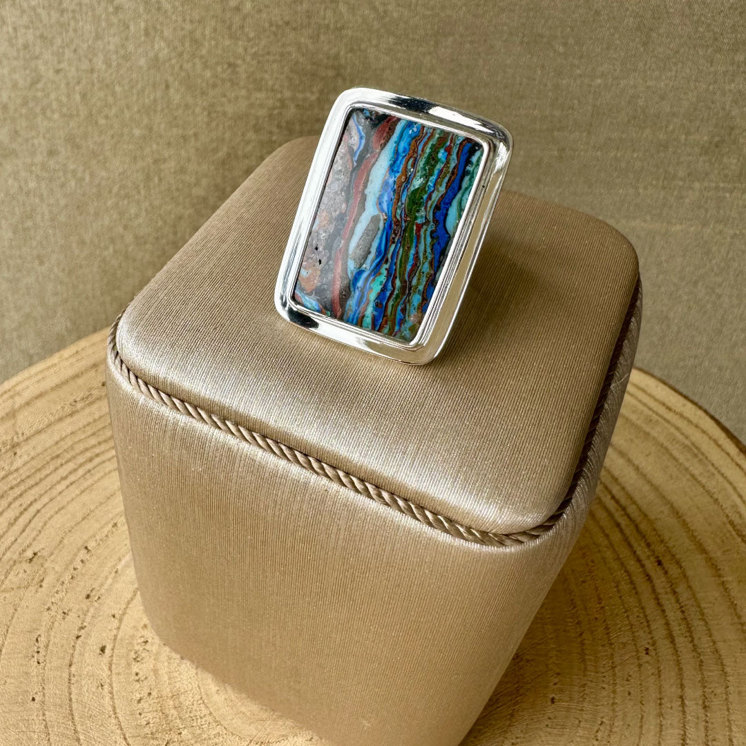 Agot Costa Rican Design Handcrafted Sterling Silver 925 & Rectangular Multicolor Jasper Ring Size 7