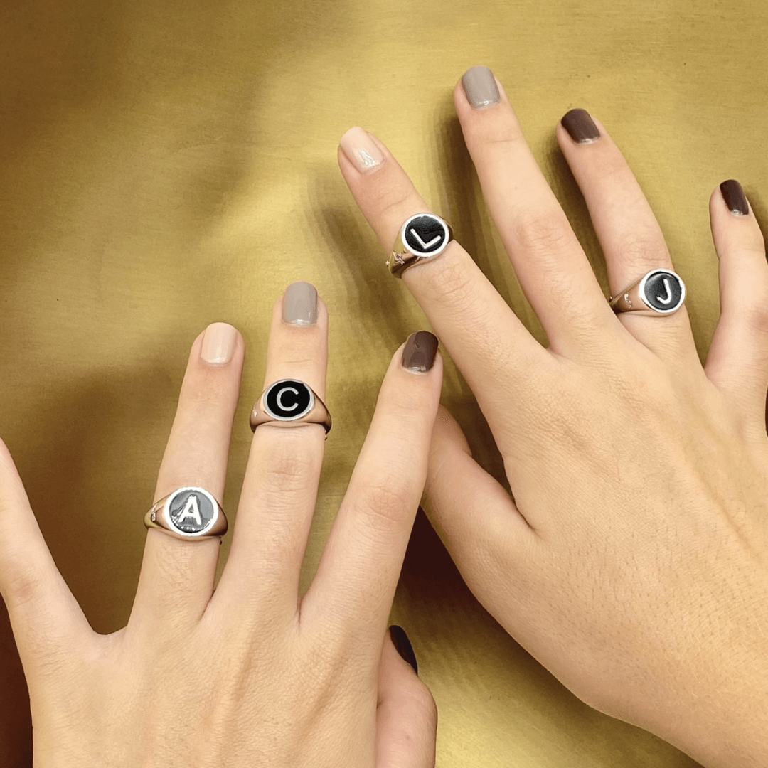 Rebecca Italian Design Bronze & Black Enamel Initial Adjustable Ring Size 6.5