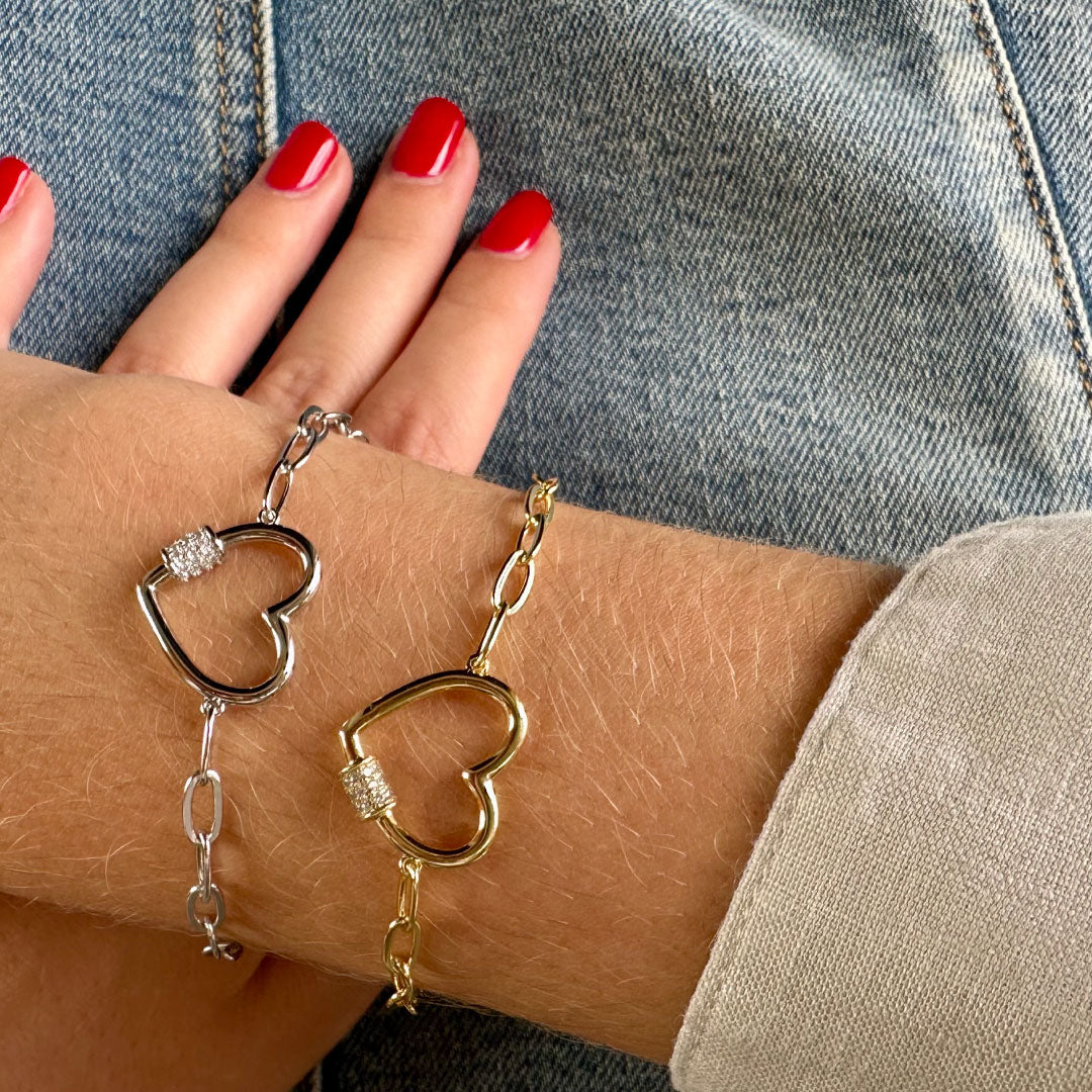 925 Silver & Crystal Heart Link Bracelet Length 7.5"