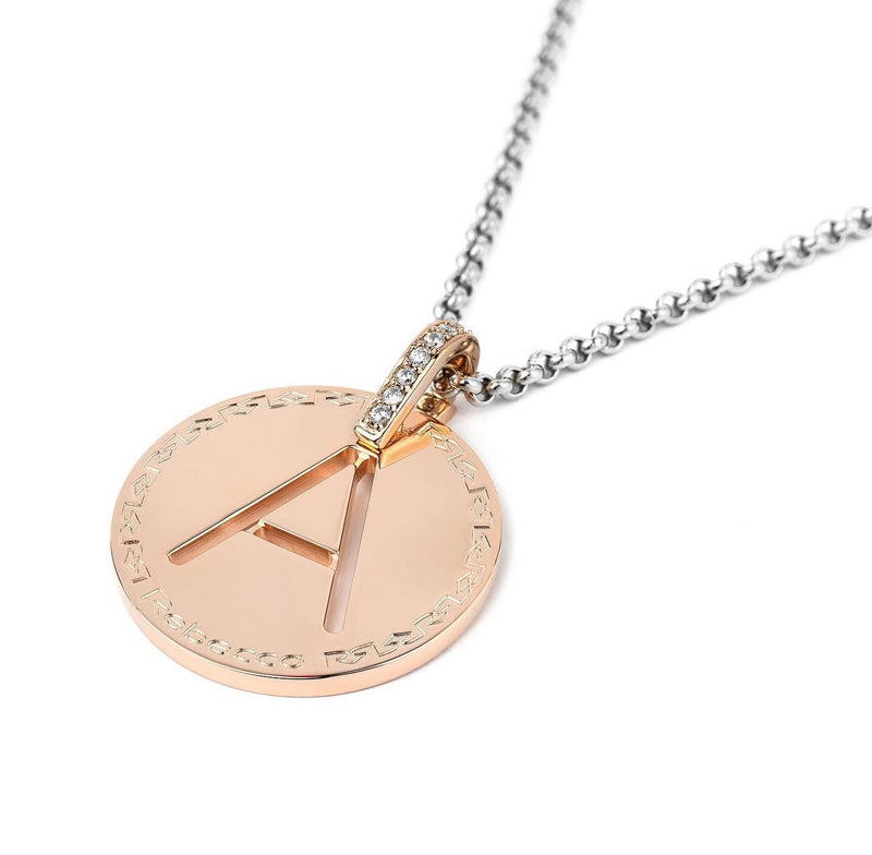 Rebecca Italian Design Bronze & 24k Gold Plated Long 34" Rose Initial Pendant Necklace